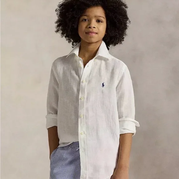 Ralph Lauren White Linen Kids Button Down Shirt size S 8 - Picture 1 of 4